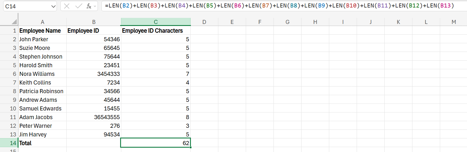 How to Use the Len Command in Excel