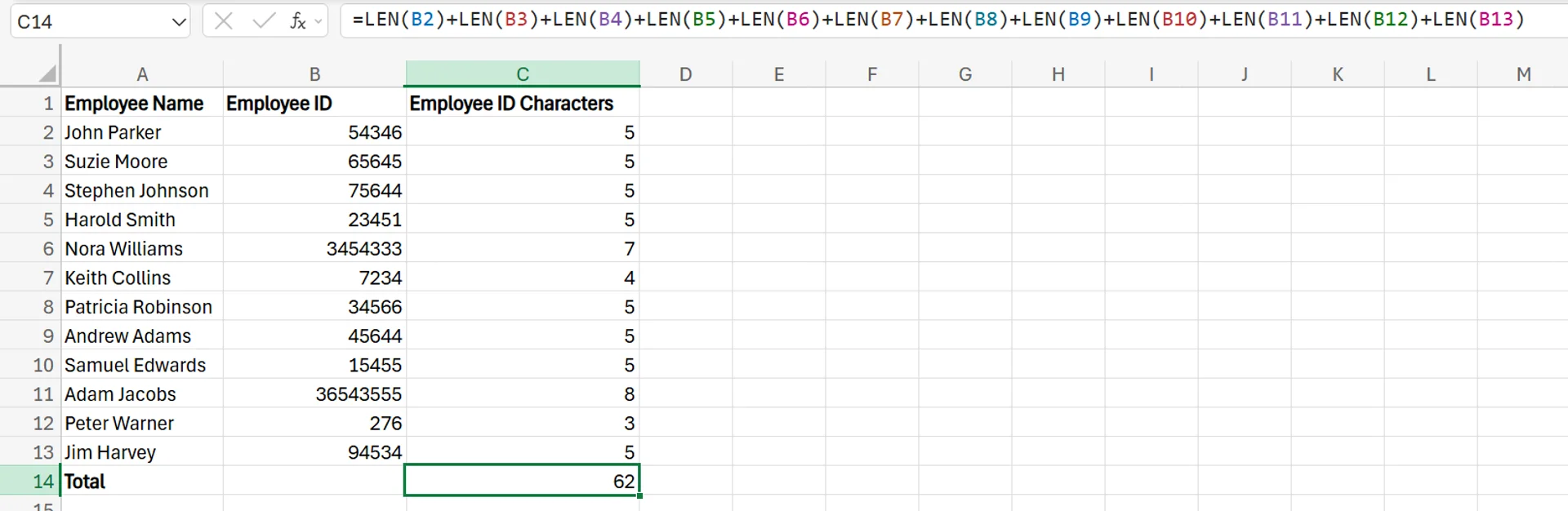 How to Use the Len Command in Excel