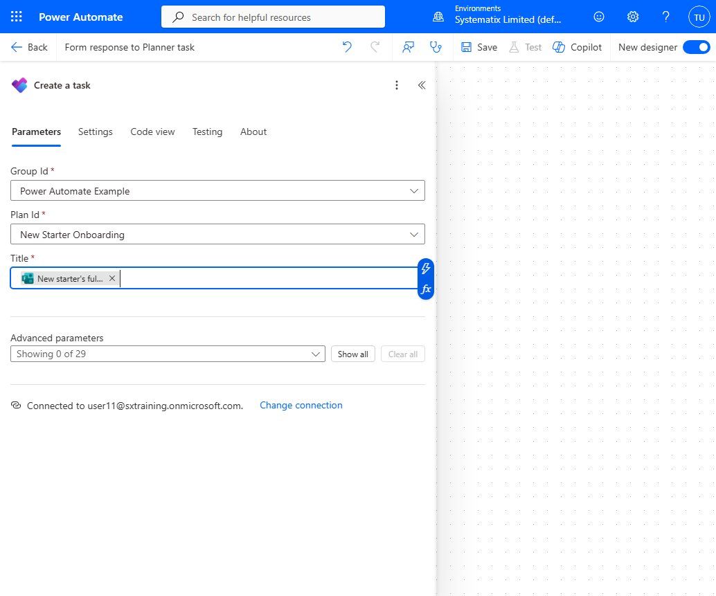 Create a task with Group Id, Plan Id and a form answer mapped to Title