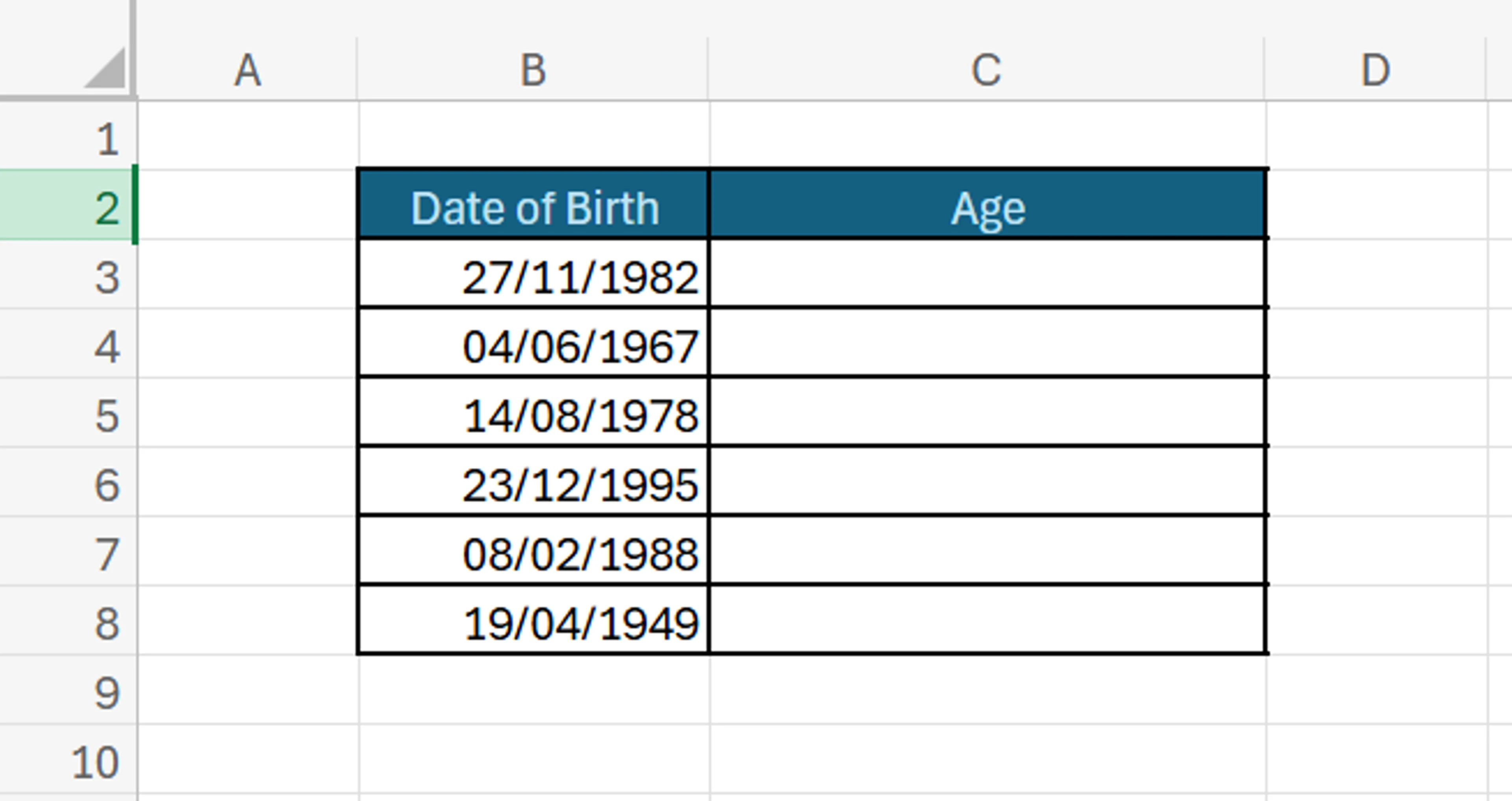 Calculating Age in Excel