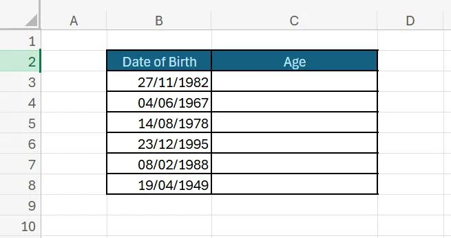 Calculating Age in Excel