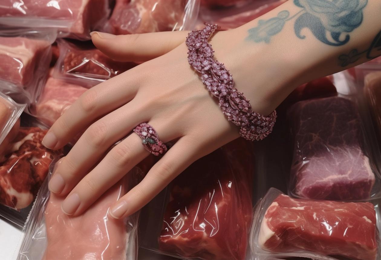 AI image of hand touching grocery store packaged meat