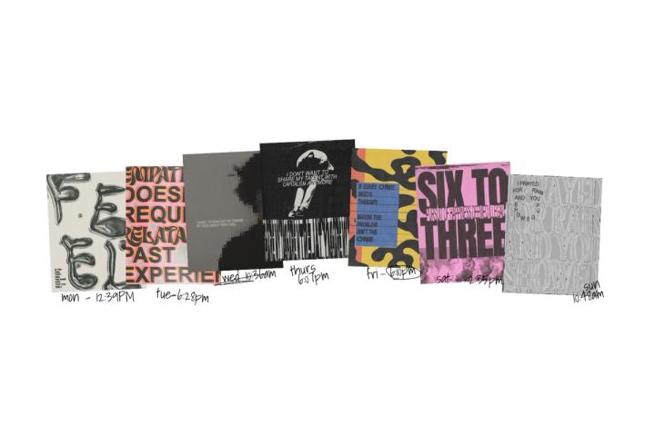 Image featuring a collection of Caleb Ekeroth's seven graphic design images