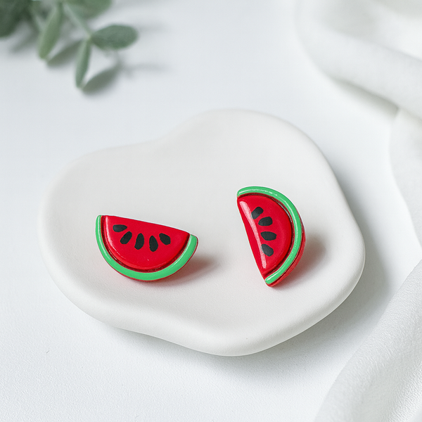 Polymer clay watermelon slice stud earrings