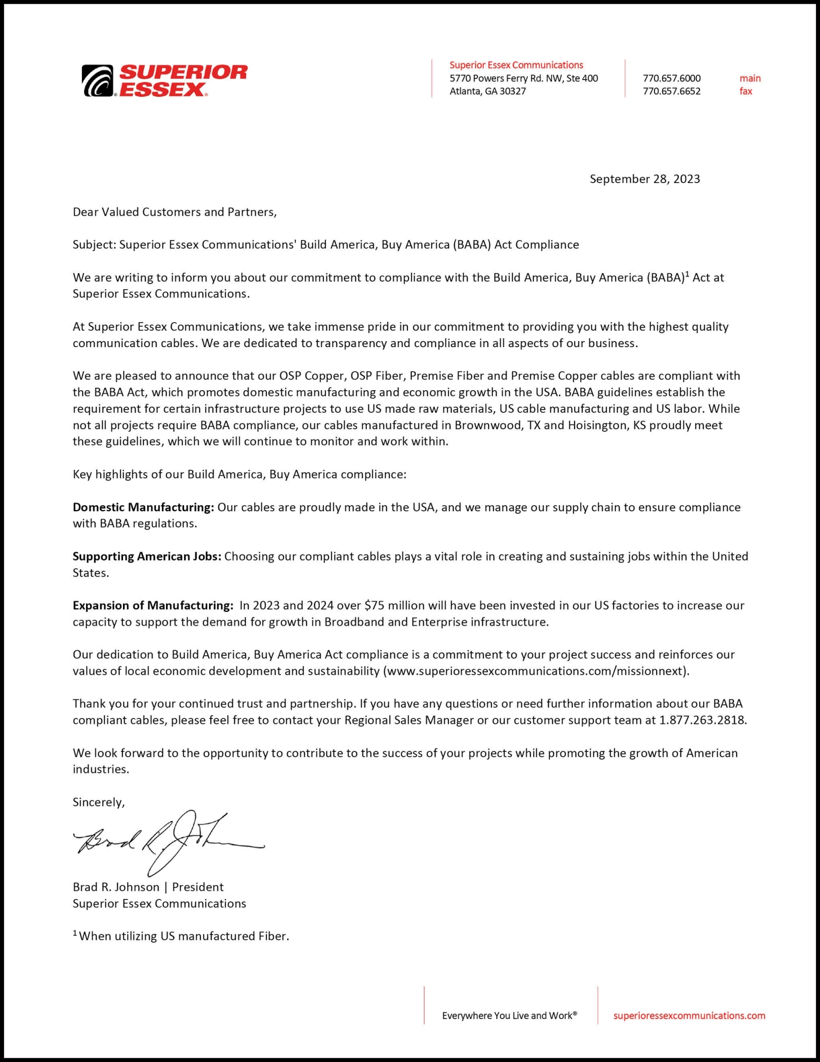 BABA Compliance Letter