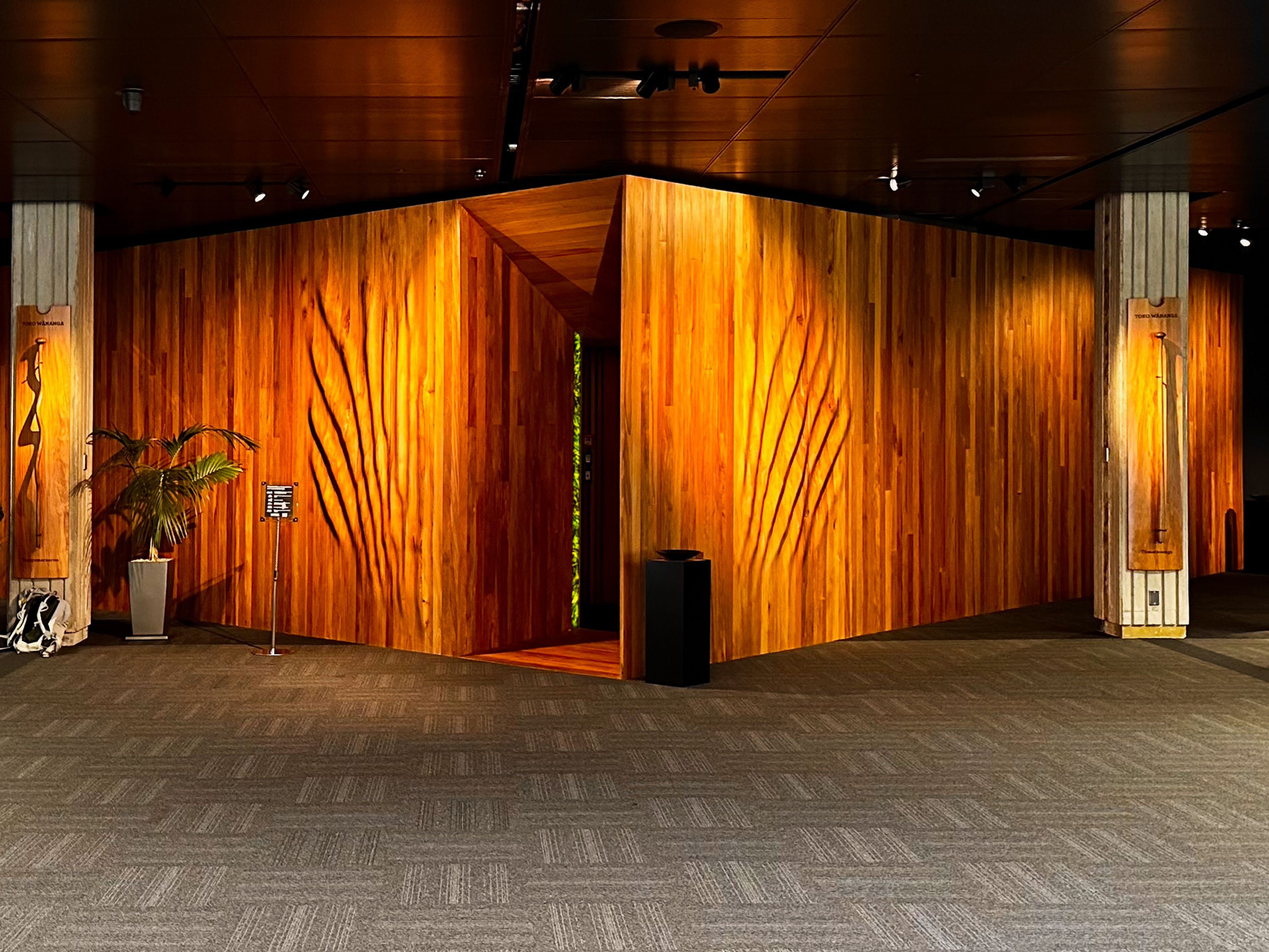 the golden wood of the He Tohu room in the National Library