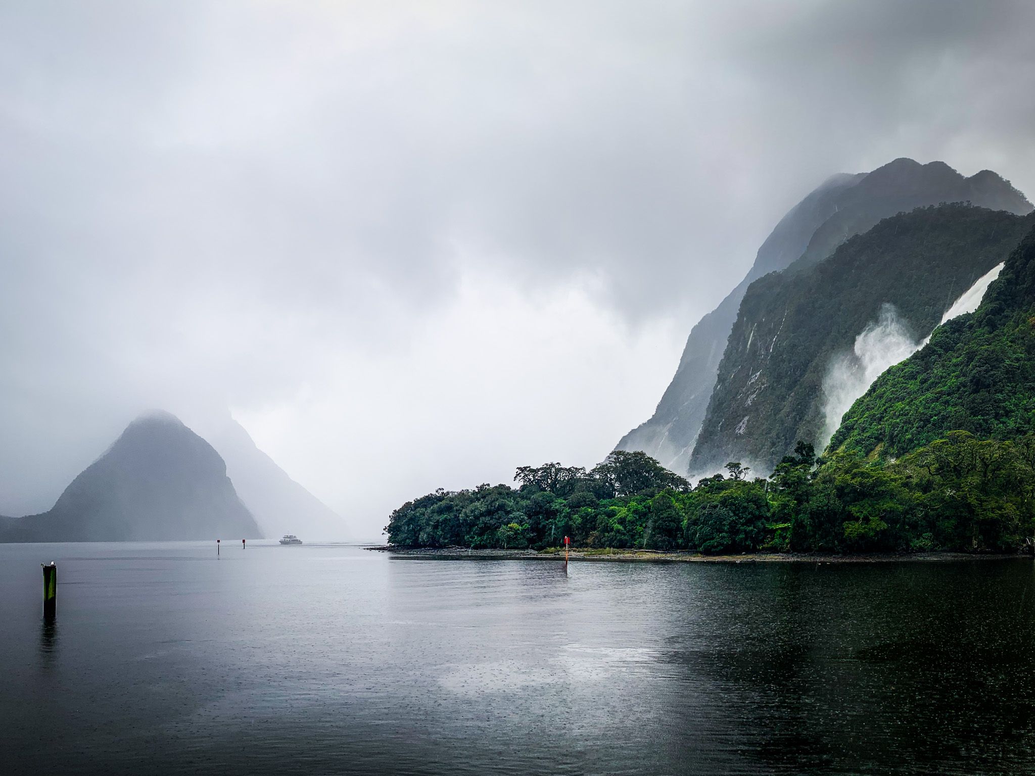 Milford Sound on a dark stormy day