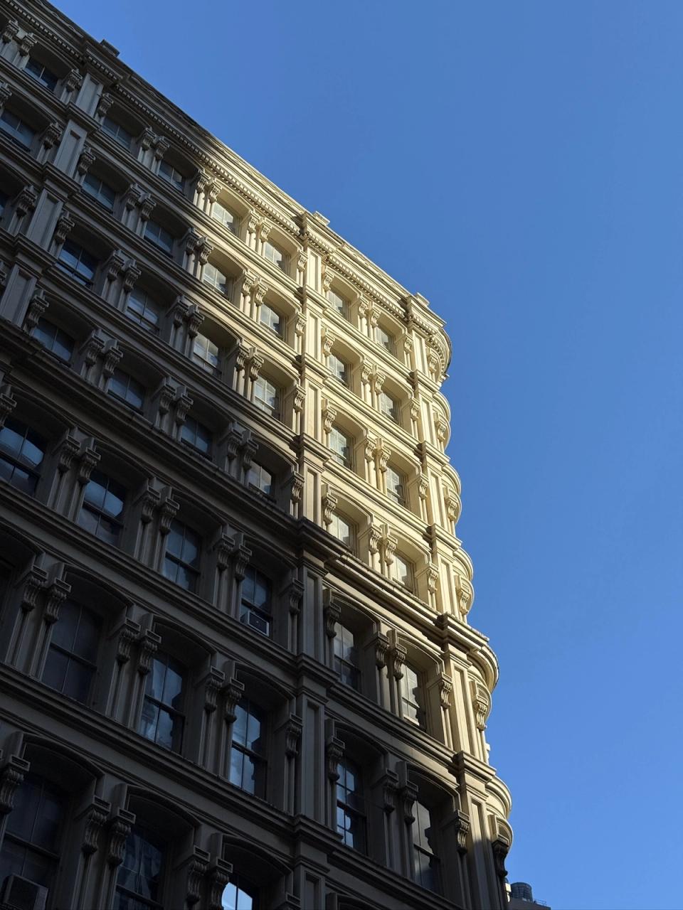 Corner building in sunlight