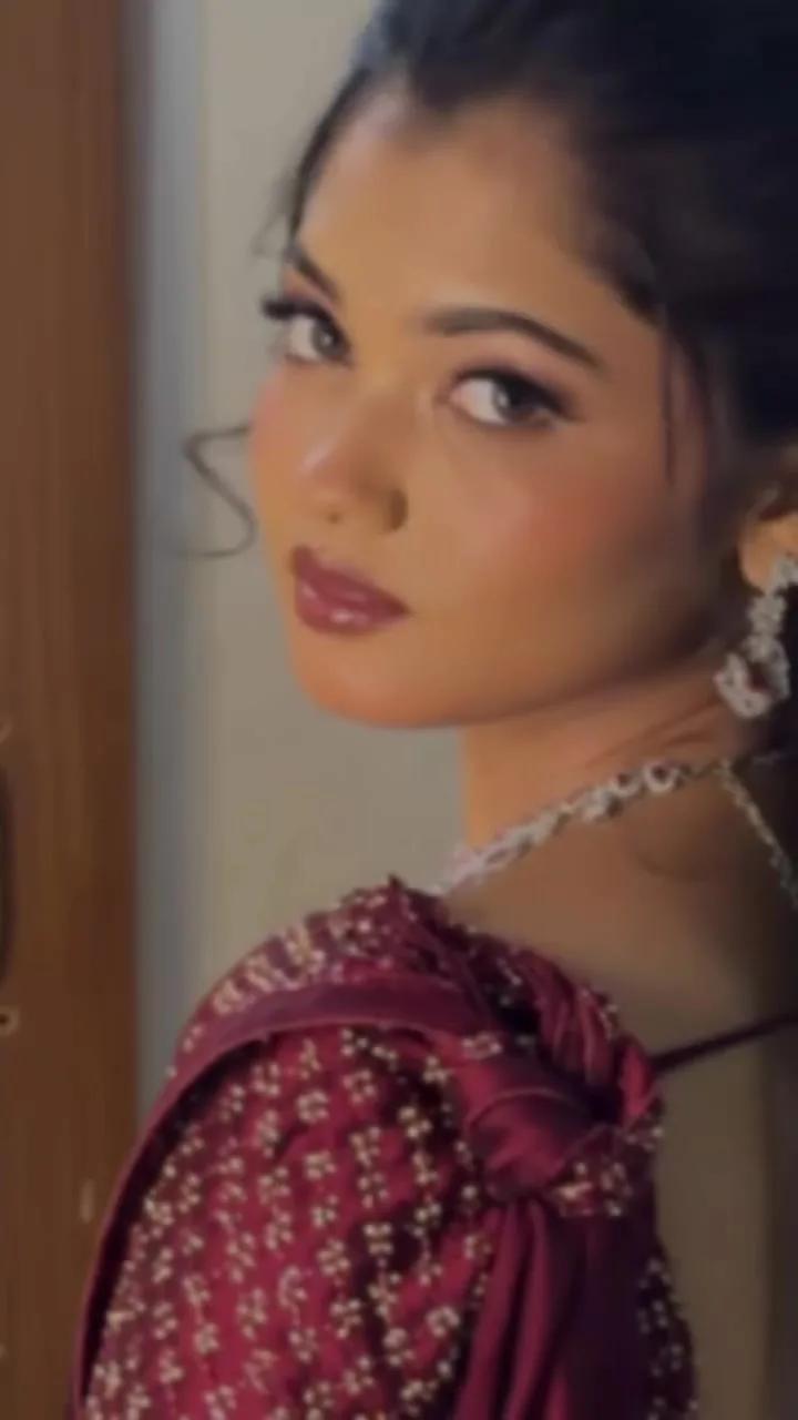 Kavi bride Sowndharya in full bridal makeup and jewellery on her wedding day