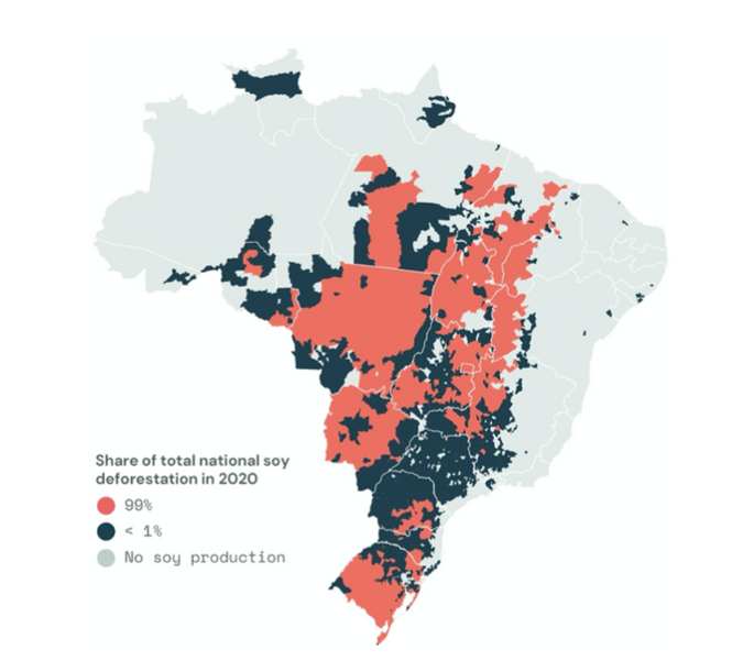 Share of total national soy deforestation in 2020, Brazil