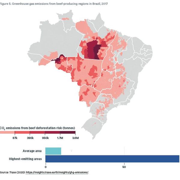 Heat map of greenhouse gas emissions from beef-producing regions in Brazil, 2017