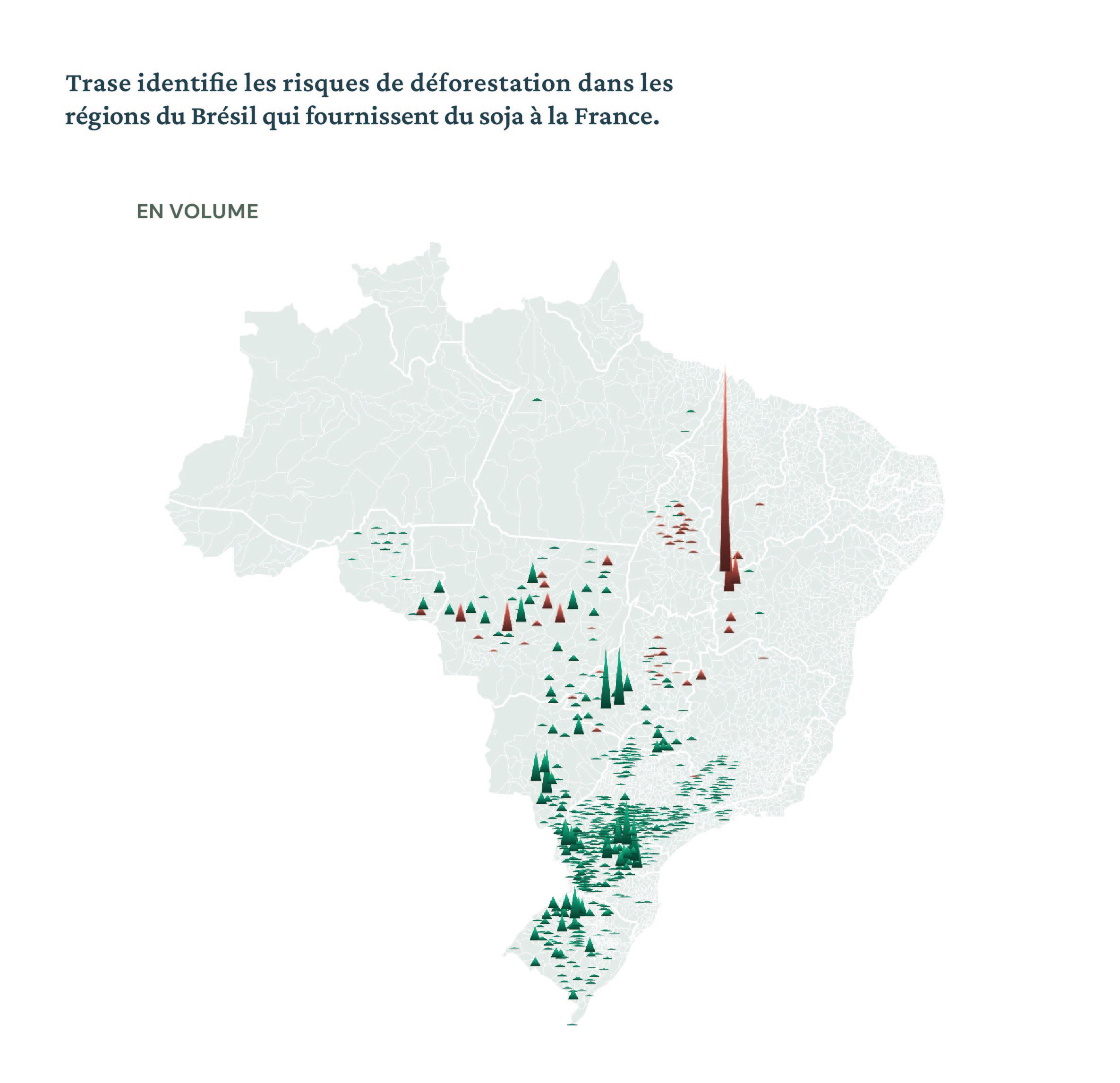 Trase identifie les risques de déforestation dans les régions du Brésil qui fournissent du soja à la France
