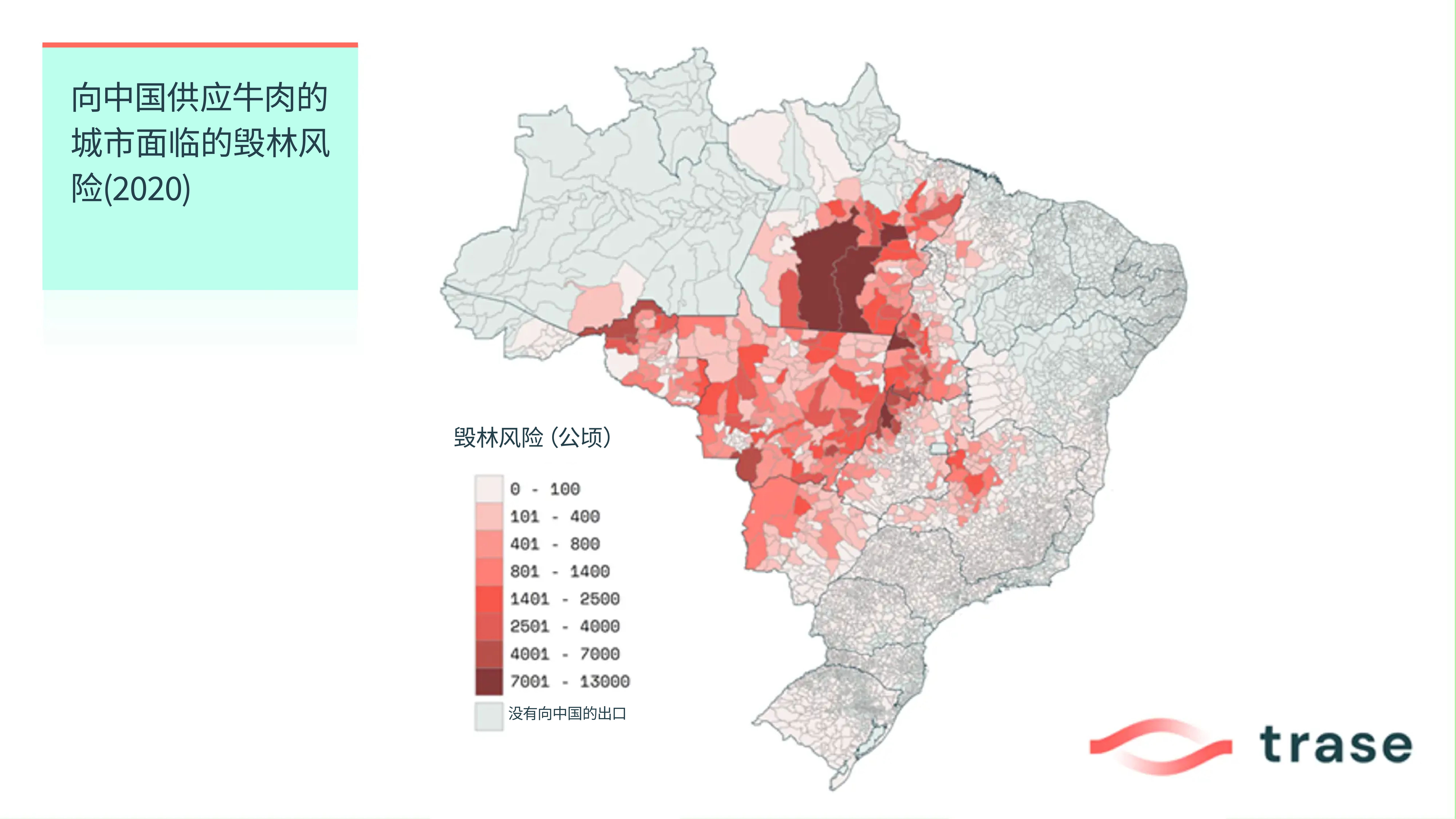 Deforestation exposure by municipalities supplying beef to China (2020)