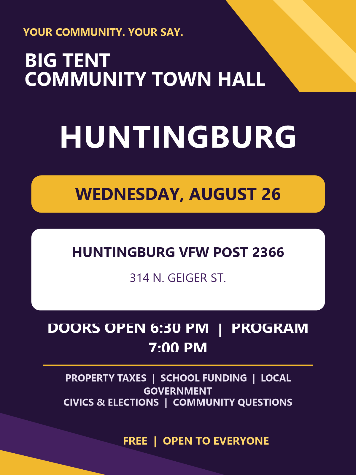 Big Tent Town Hall: "Your Community, Your Say" (Huntingburg) event image