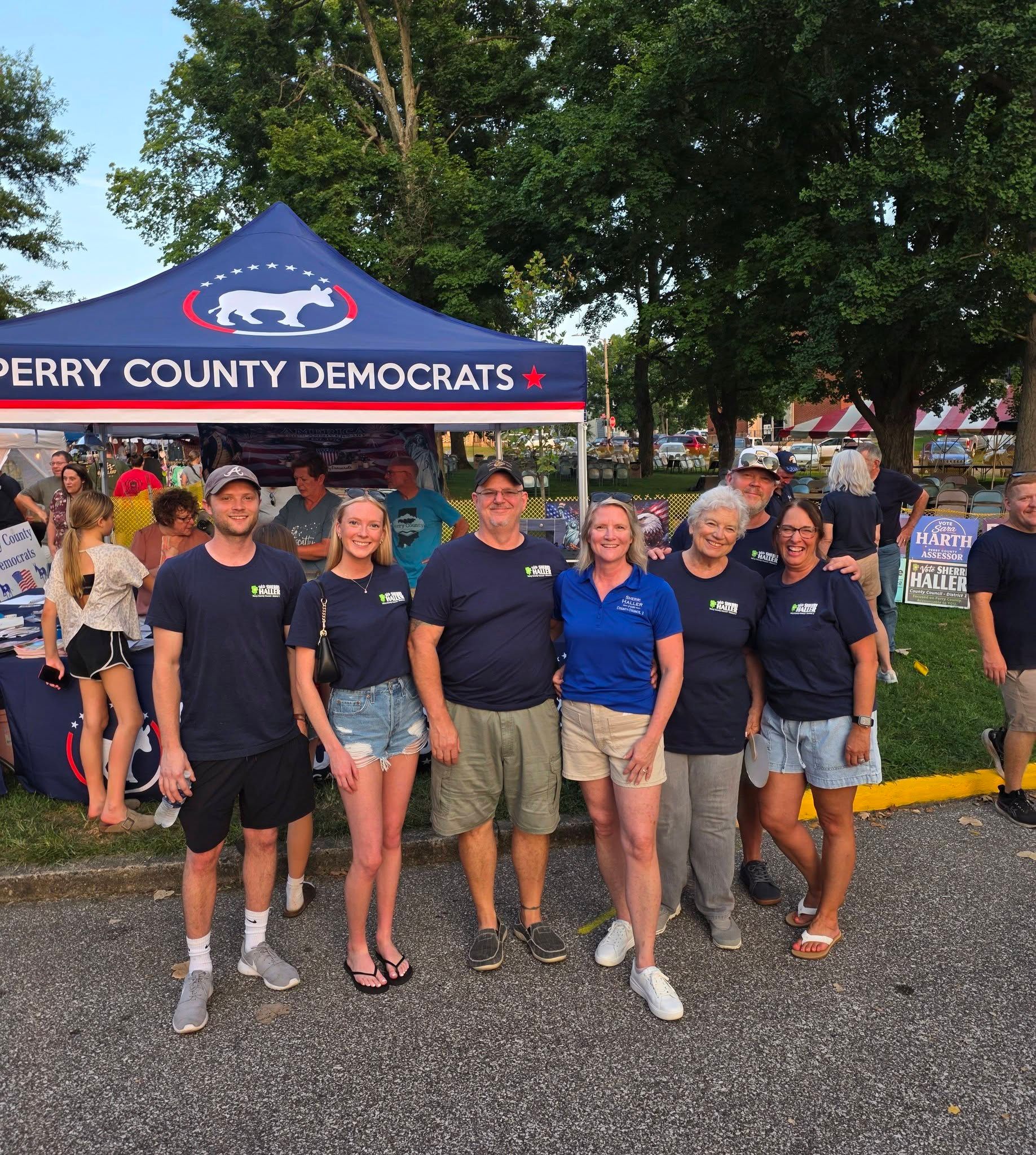 Perry County Democrats welcoming visitors beneath their new Schweizer Fest tent
