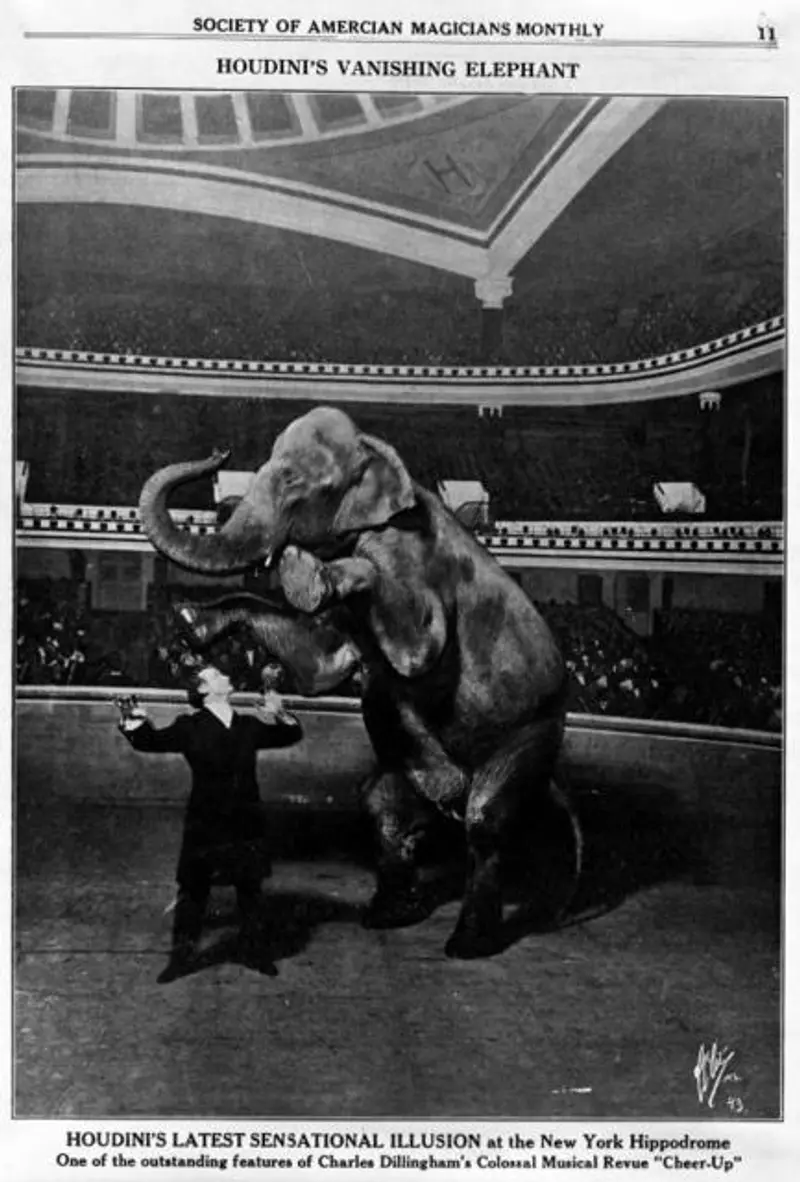 Houdini's Vanishing Elephant. Houdini's latest sensational illusion at the New York Hippodrome