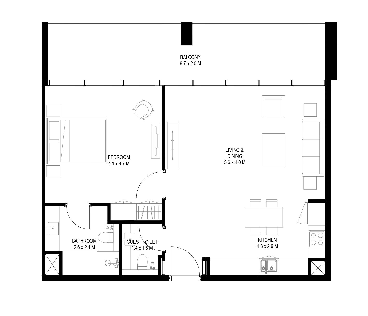 1 Bedroom Floorplan