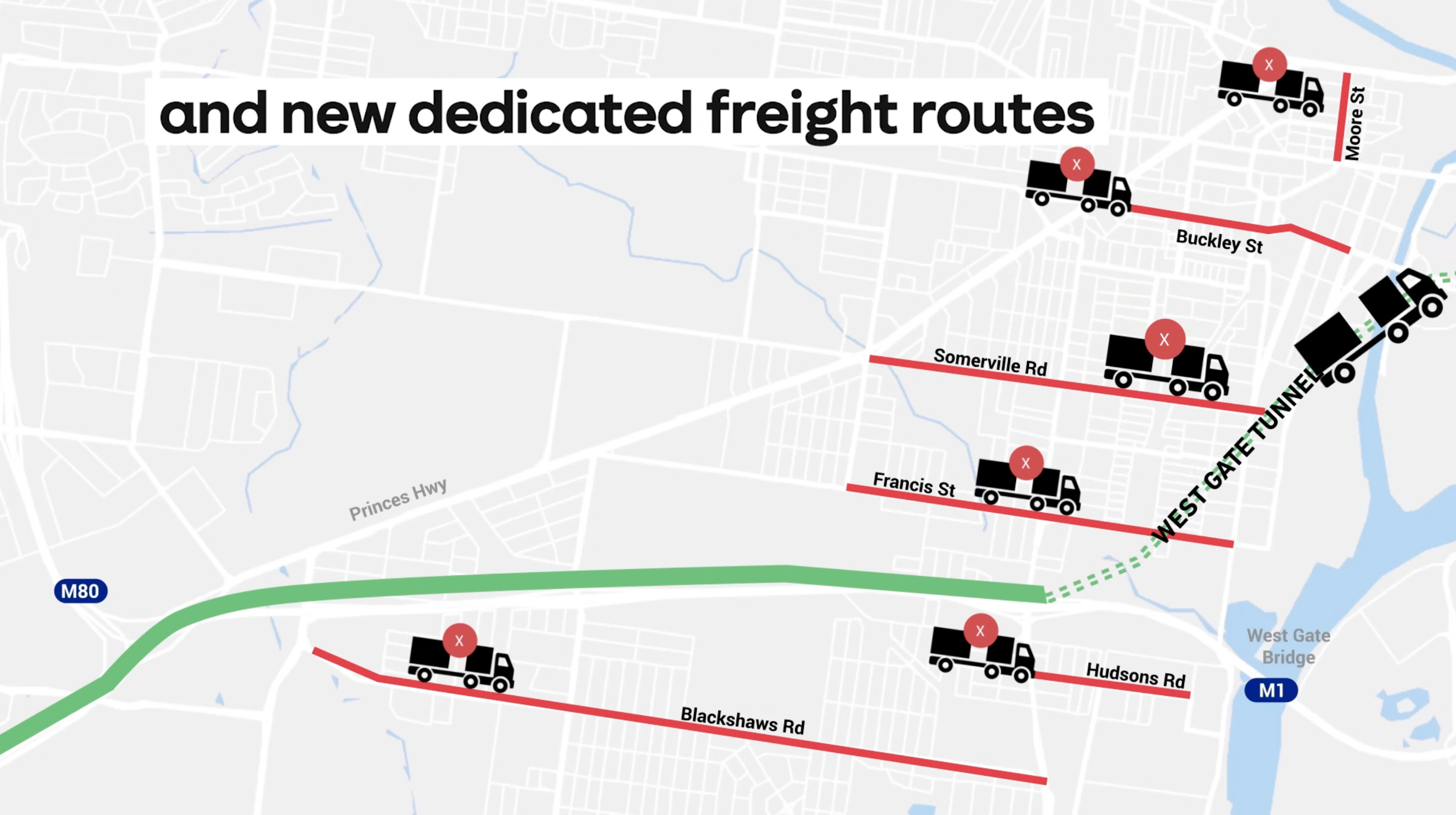 *We can drive our trucks on all the red lined roads.