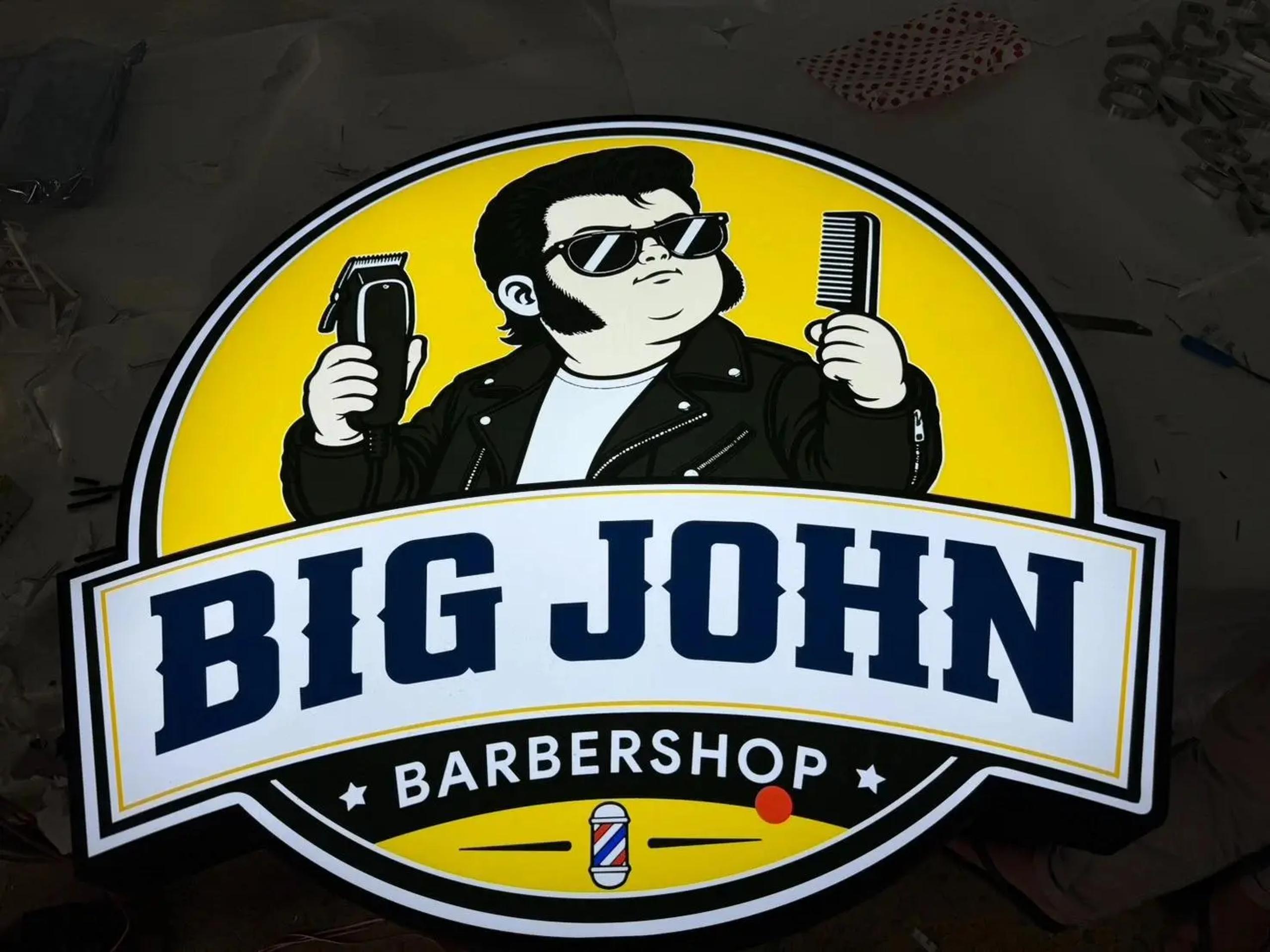Storefront sign with business name and supporting text