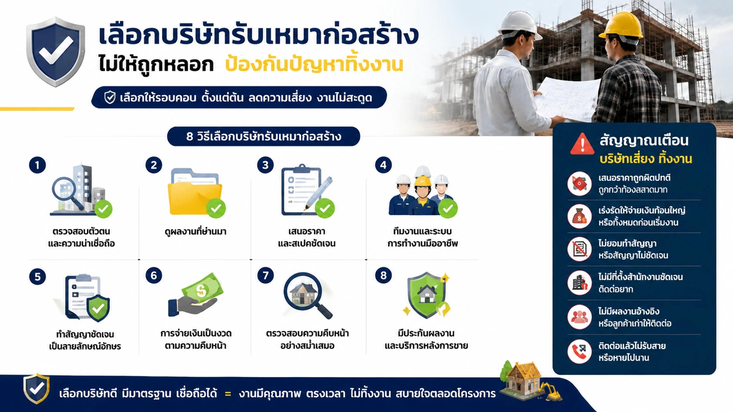 วิธีเลือกบริษัทรับเหมาก่อสร้าง ไม่ให้ถูกหลอก ป้องกันปัญหาทิ้งงาน