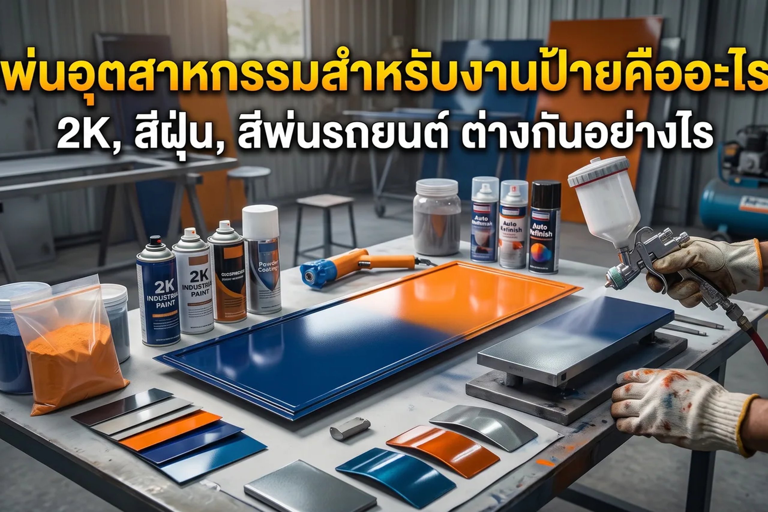 สีพ่นอุตสาหกรรมสำหรับงานป้ายคืออะไร? 2K, สีฝุ่น, สีพ่นรถยนต์ ต่างกันอย่างไร