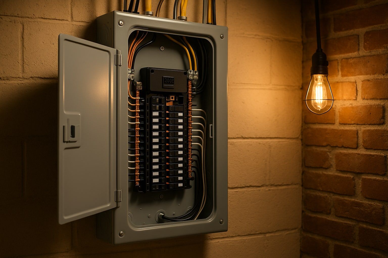 New 200-amp residential electrical panel with labeled breakers in an older Capital Region, NY home