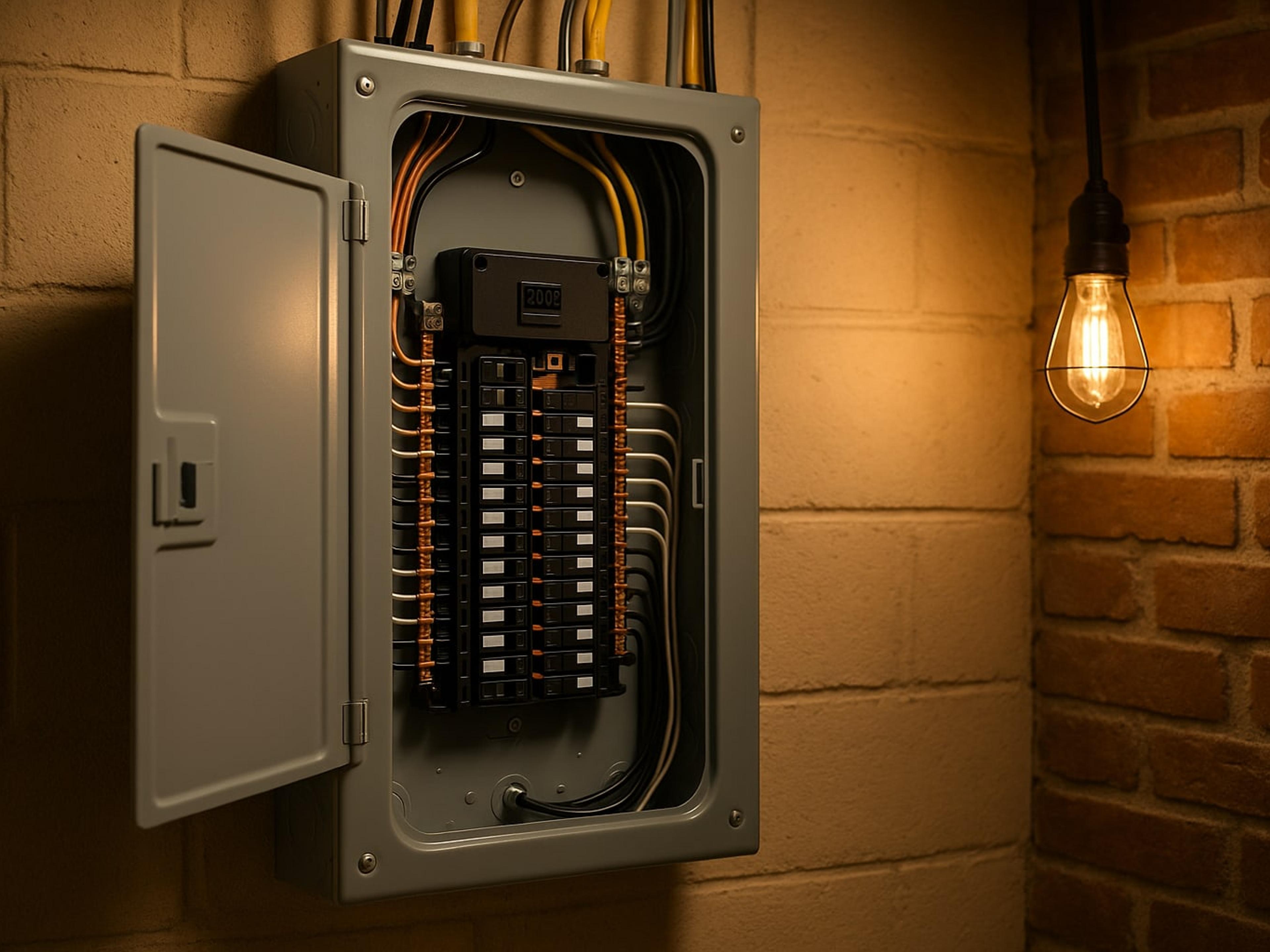 New 200-amp residential electrical panel with labeled breakers in an older Capital Region, NY home