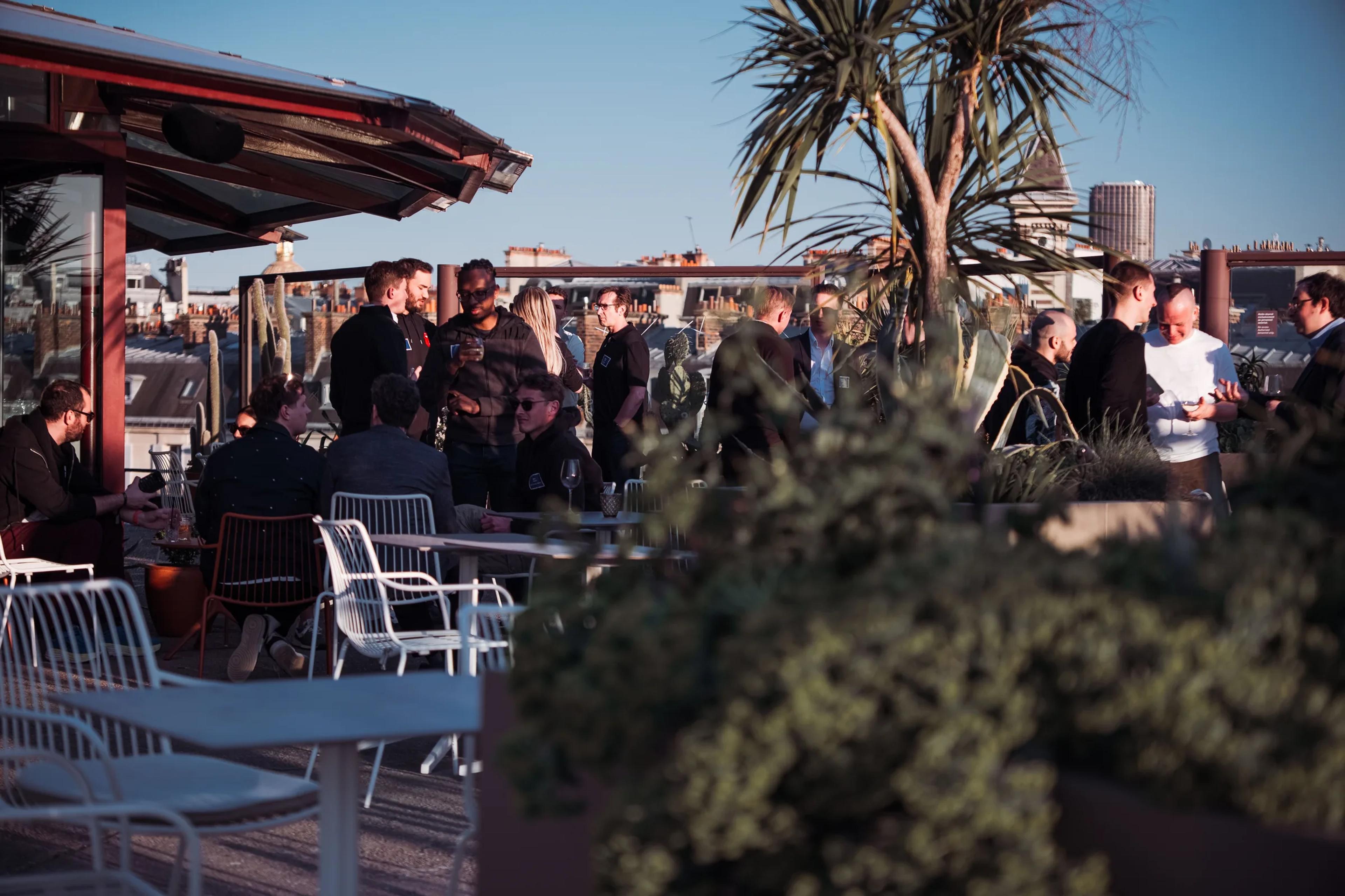The rooftop terrace filling up with guests