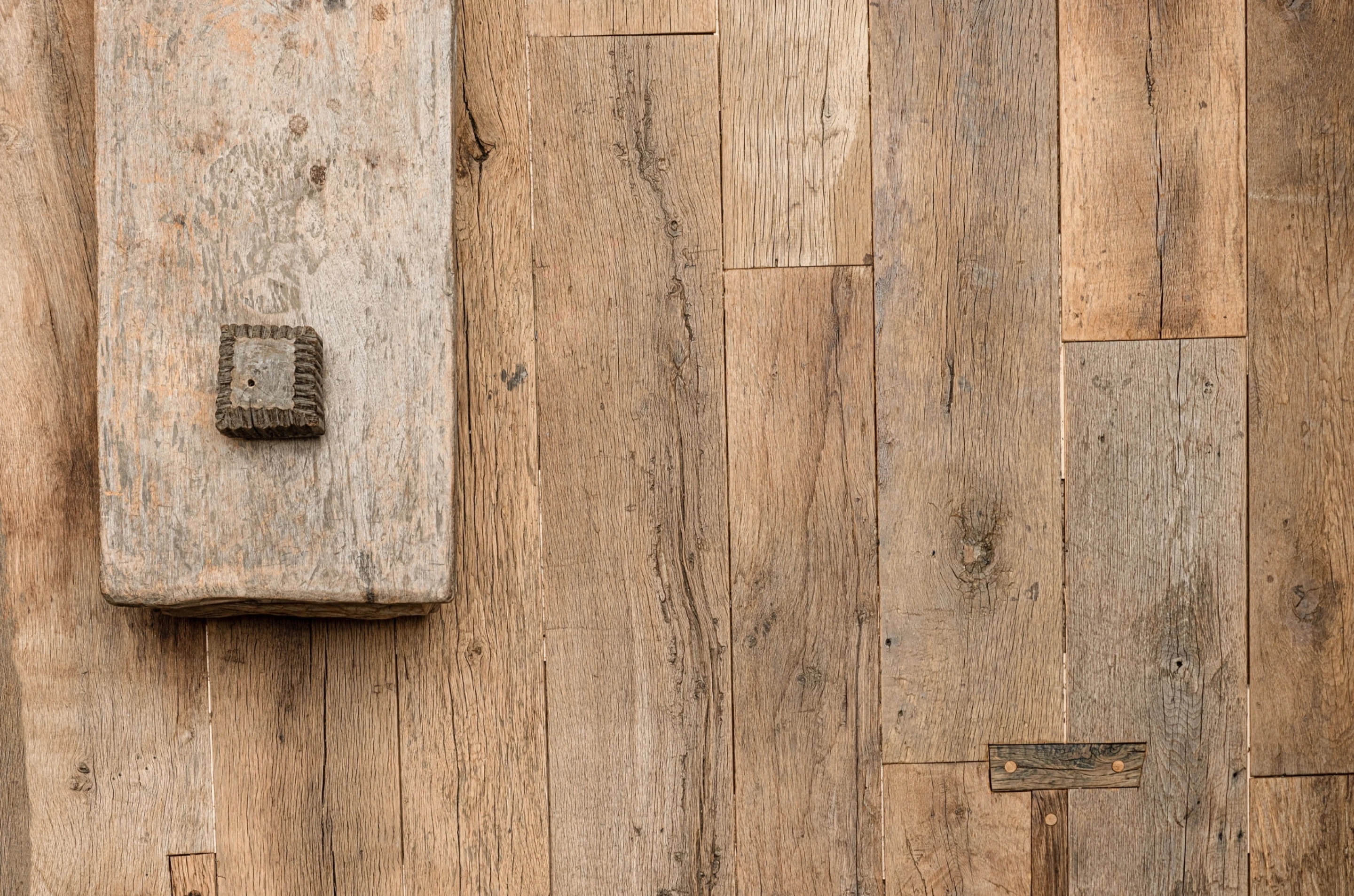 Reclaimed oak furniture and floor detail