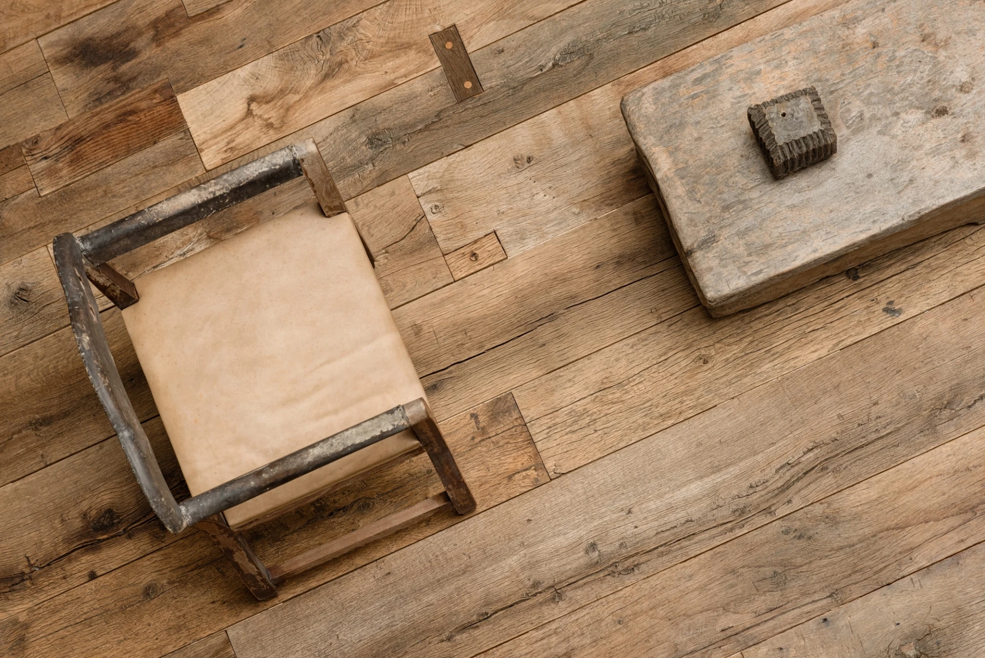 Chair on the reclaimed Manhattan oak floor