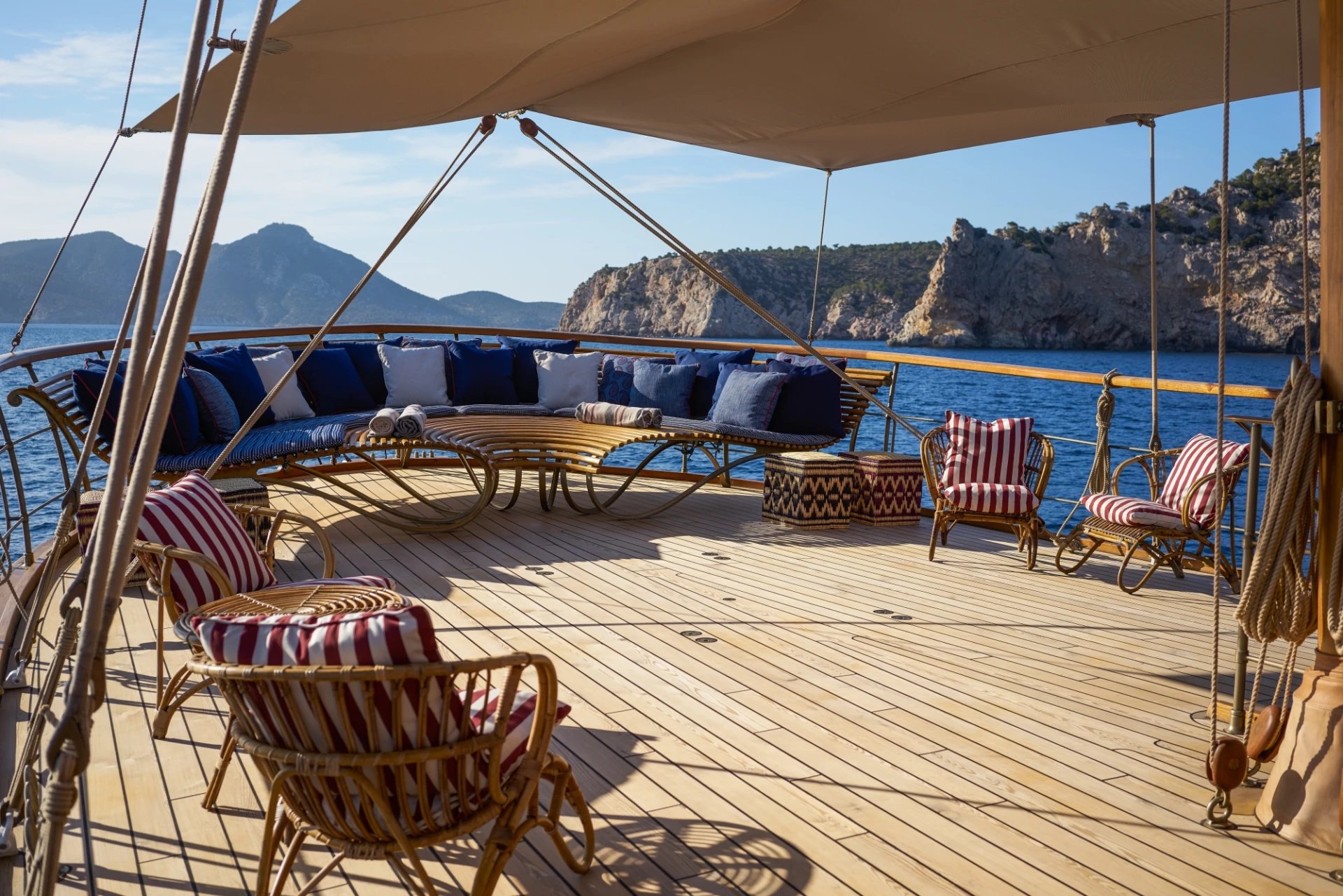 Restored yacht interior in reclaimed timber