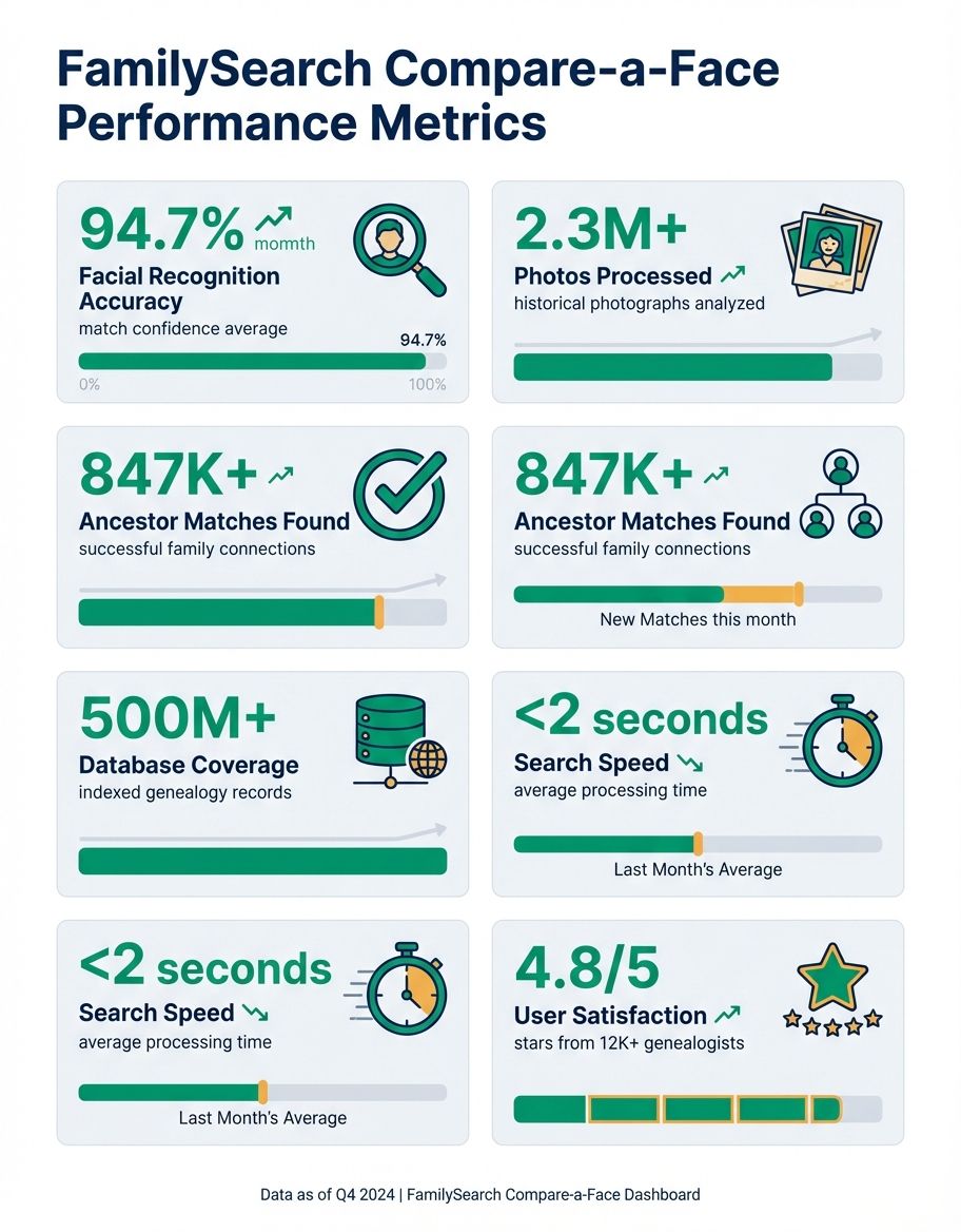 Statistical visualization showing FamilySearch database size and research capabilities