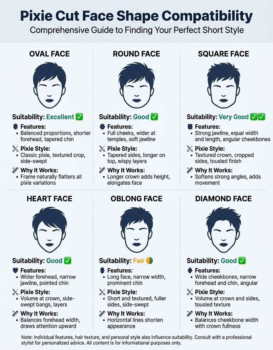 Comparison table of pixie cuts by face shape