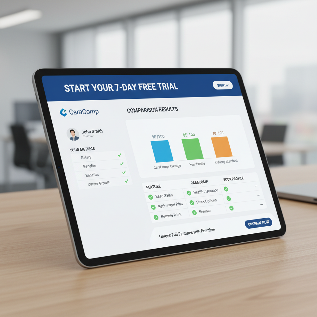 Face comparison online free CaraComp dashboard highlighting 7-day free trial with no credit card required and sample comparison results