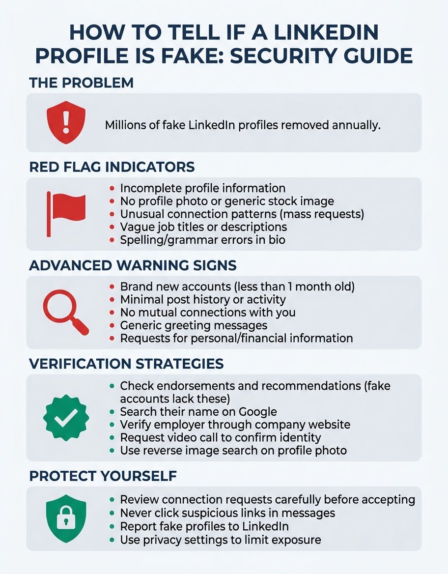 Main concept visualization of how to tell if a linkedin profile is fake technology and applications