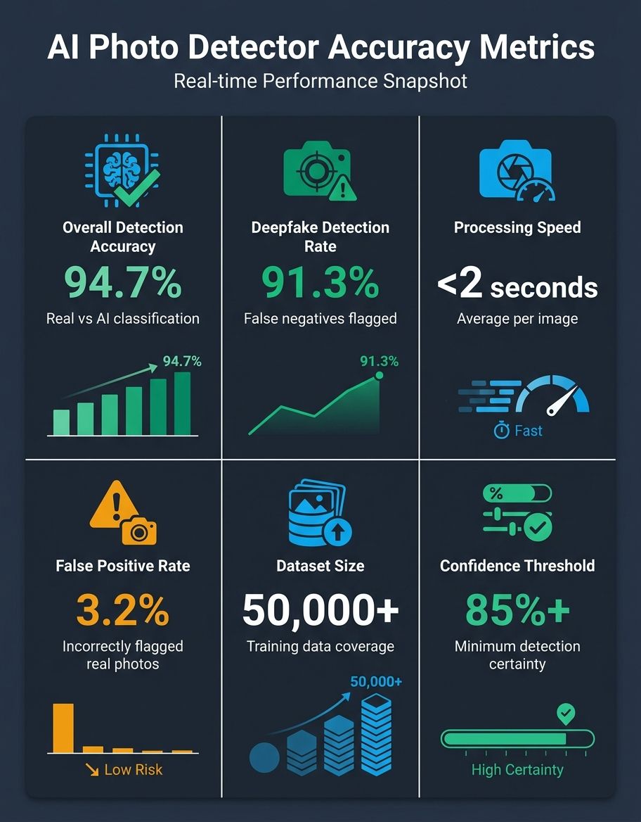Data visualization showing accuracy metrics and performance statistics for ai photo detector