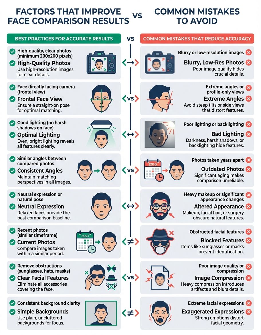 Visual comparison of face comparison features and capabilities