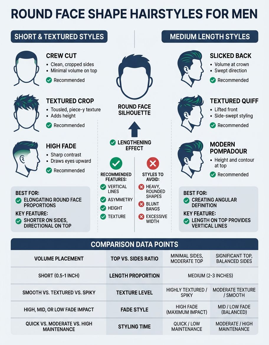 Visual comparison table showing round face shape hairstyles male features and capabilities