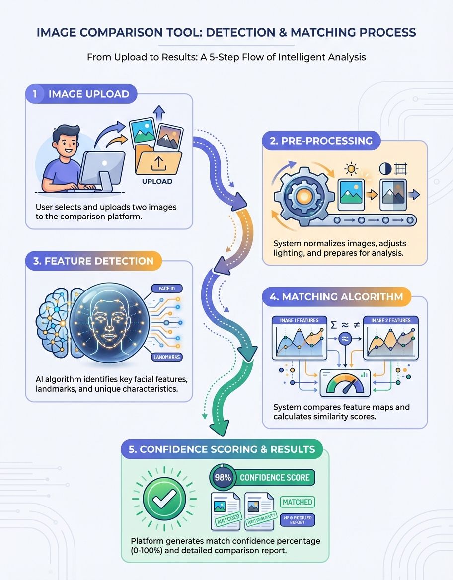 Process diagram illustrating how image comparison algorithms detect visual differences