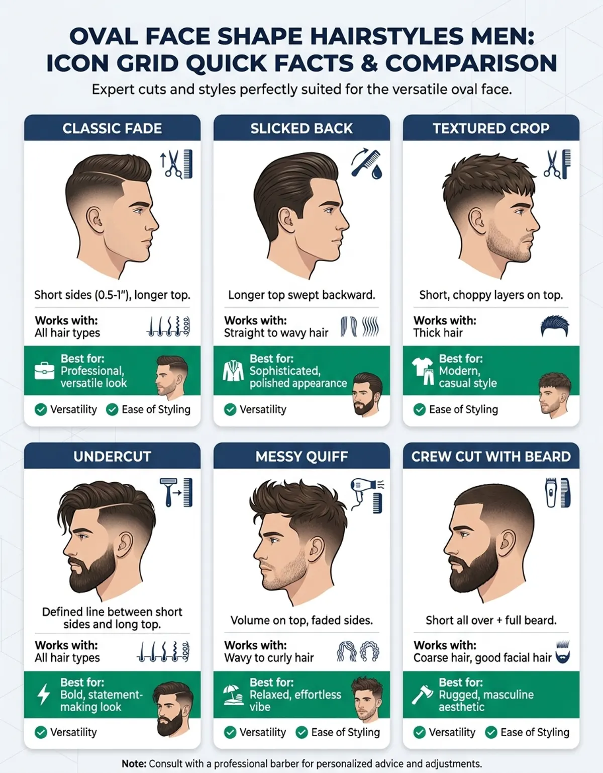 Comparison of best haircut styles for oval face shape men