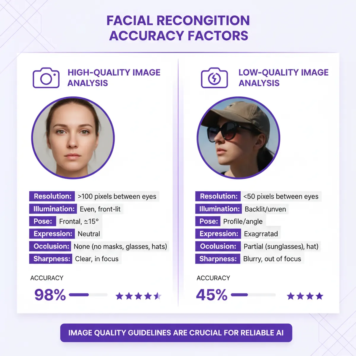 pictriev accuracy rating demonstration showing image quality impact on face recognition
