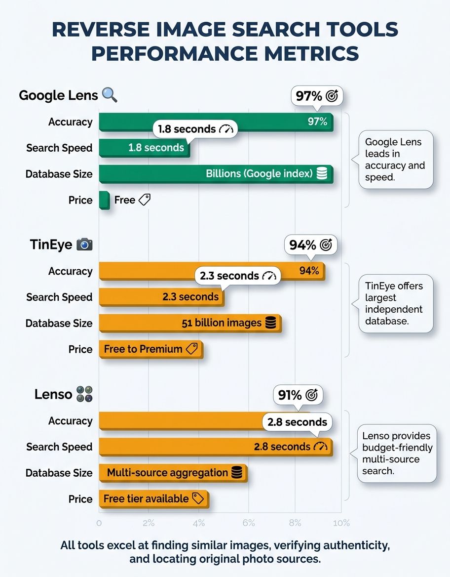 Statistical data visualization showing reverse image search usage and accuracy metrics