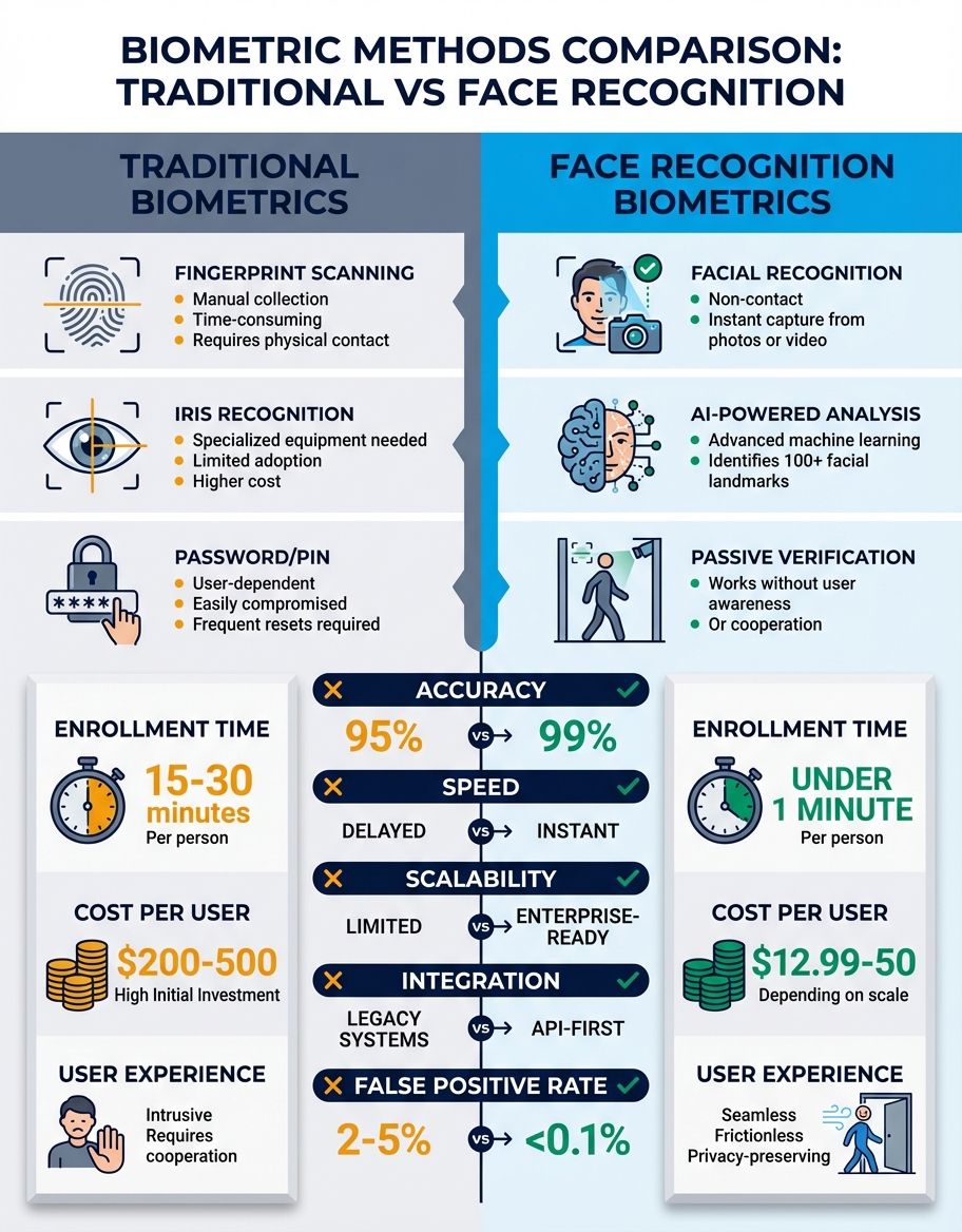 Infographic showing face recognition biometrics - Comparison/Features