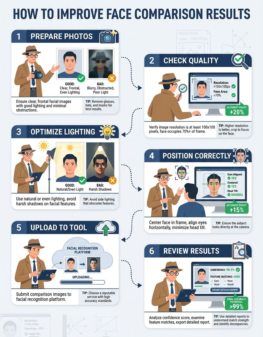 Step-by-step face comparison process showing how detection and matching works