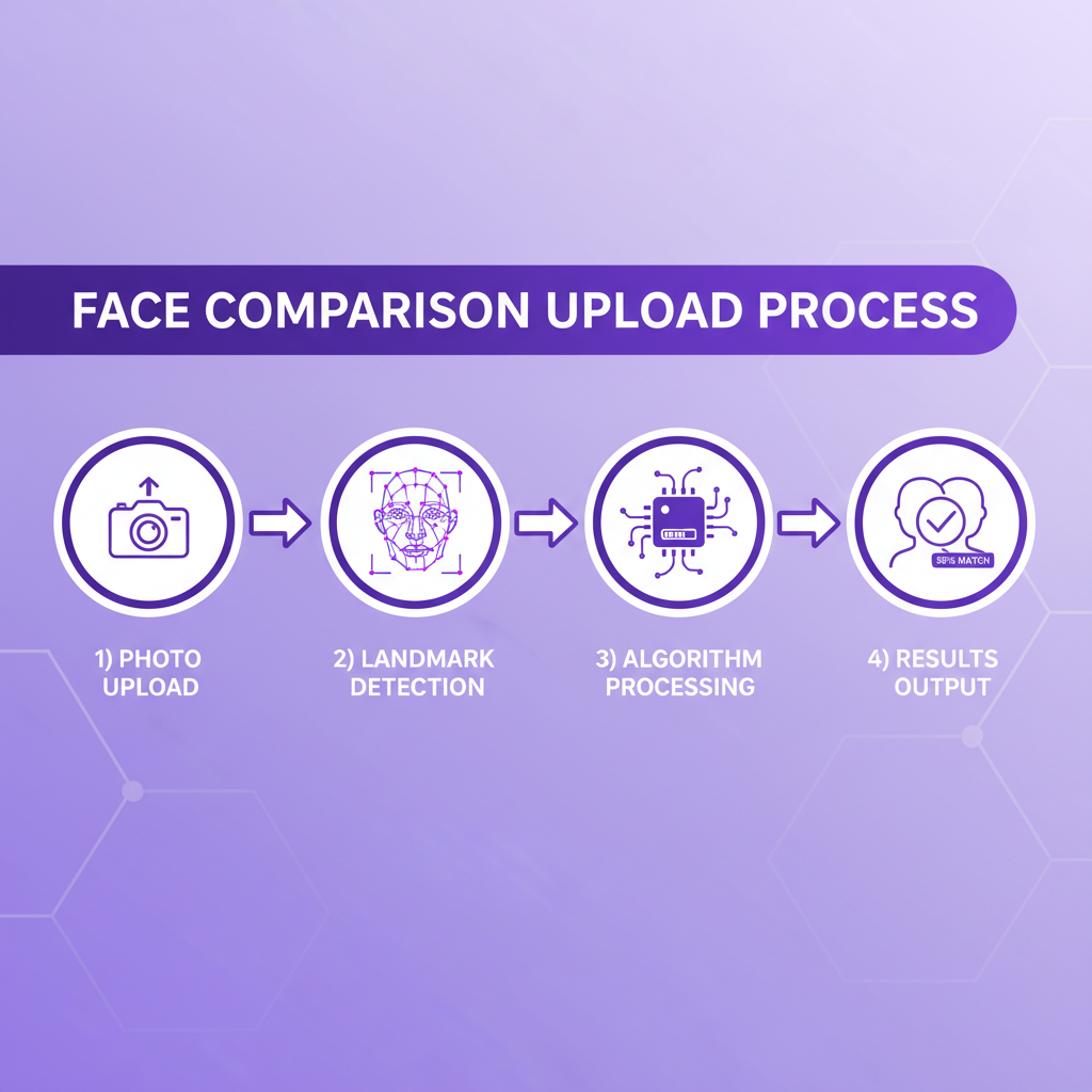 upload process diagram showing how face similarity testing works from photo upload to results