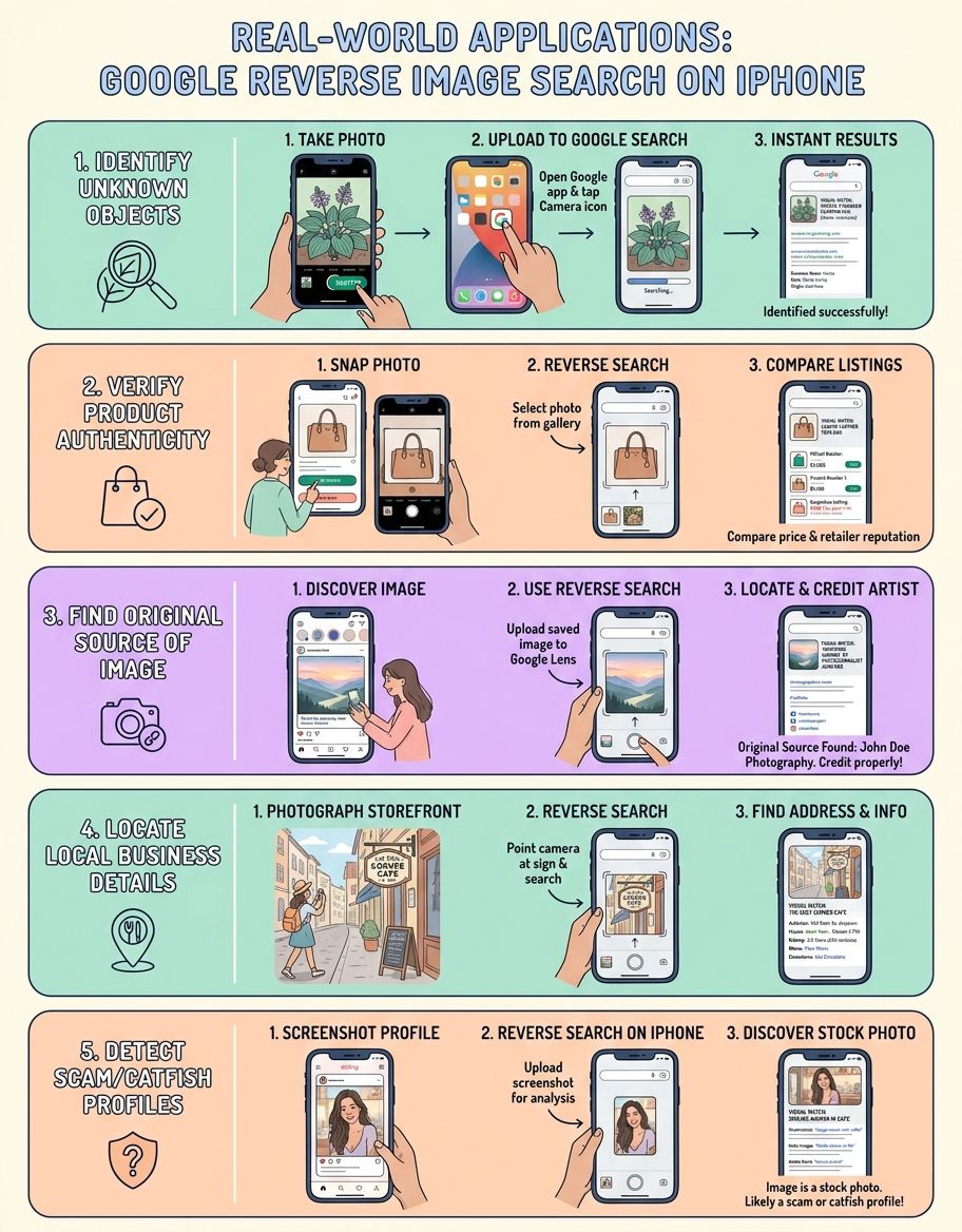 iPhone screen displaying frequently asked questions about reverse image search
