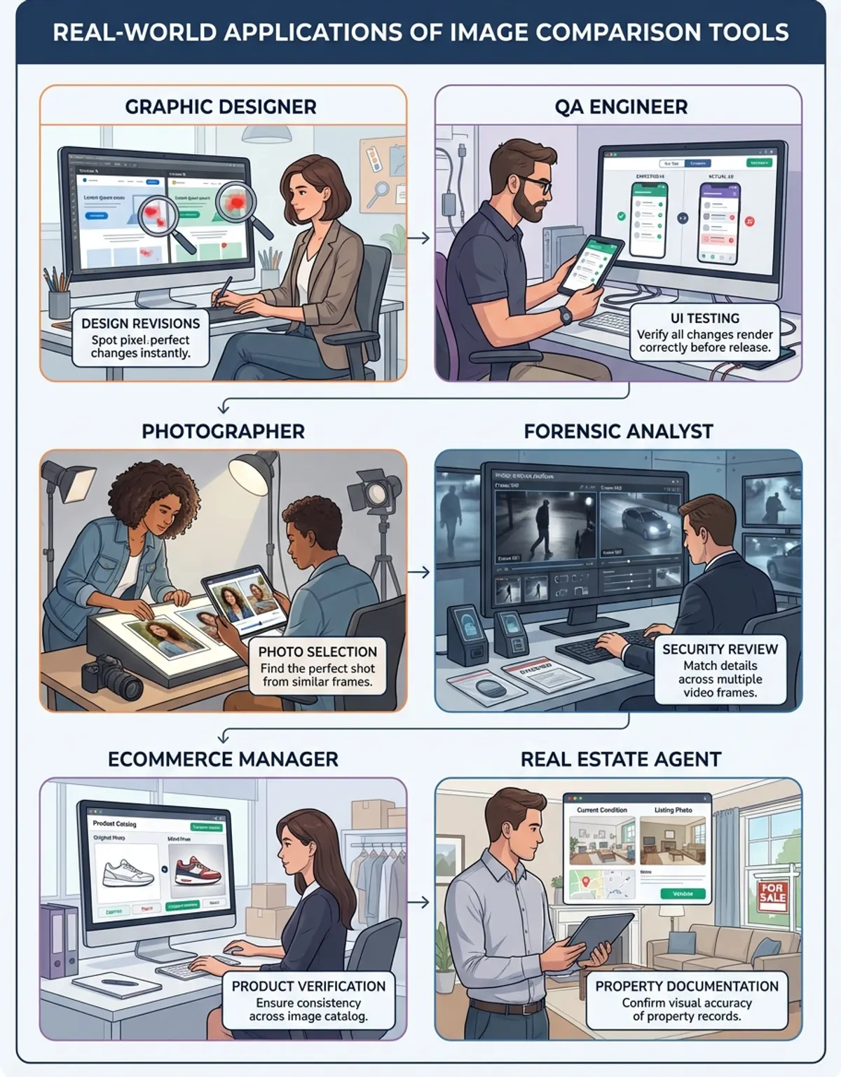Real-world applications of image comparison tools across design, manufacturing, and medical imaging