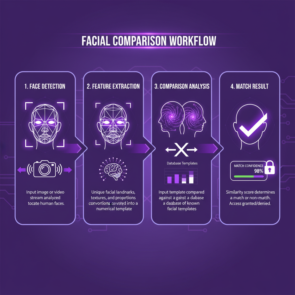 facial comparison process showing face detection and feature analysis steps