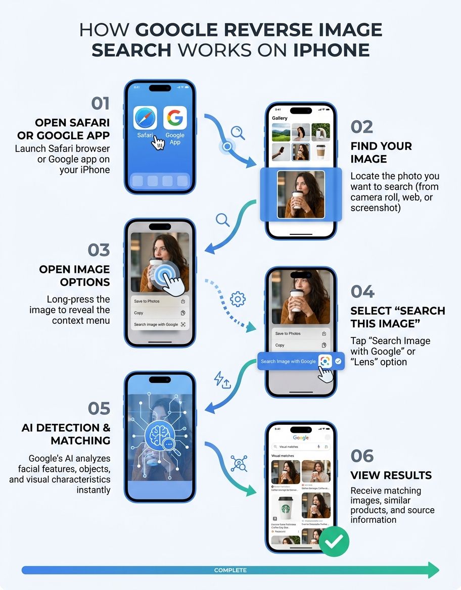 Google app interface showing camera icon for reverse image search on iPhone