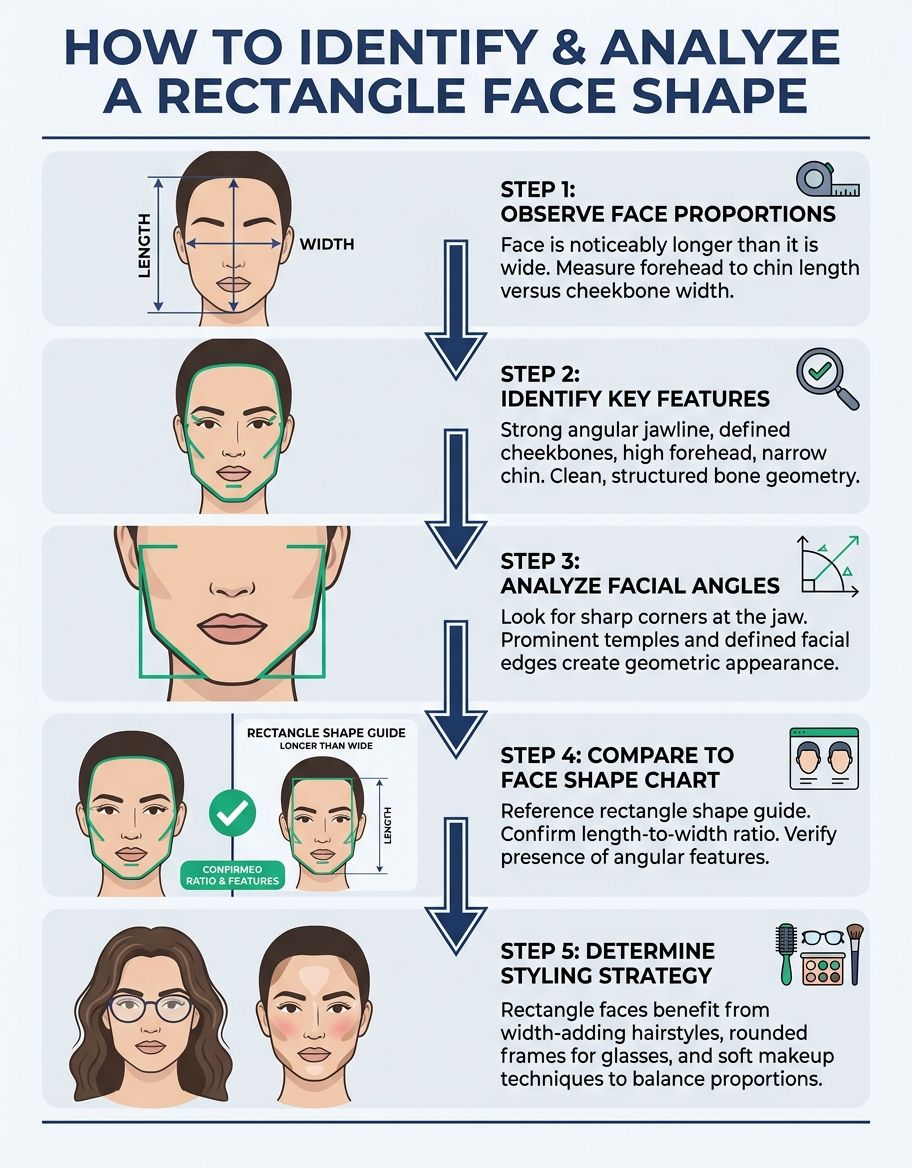 Key features of the rectangular face shape — uniform widths and angular edges